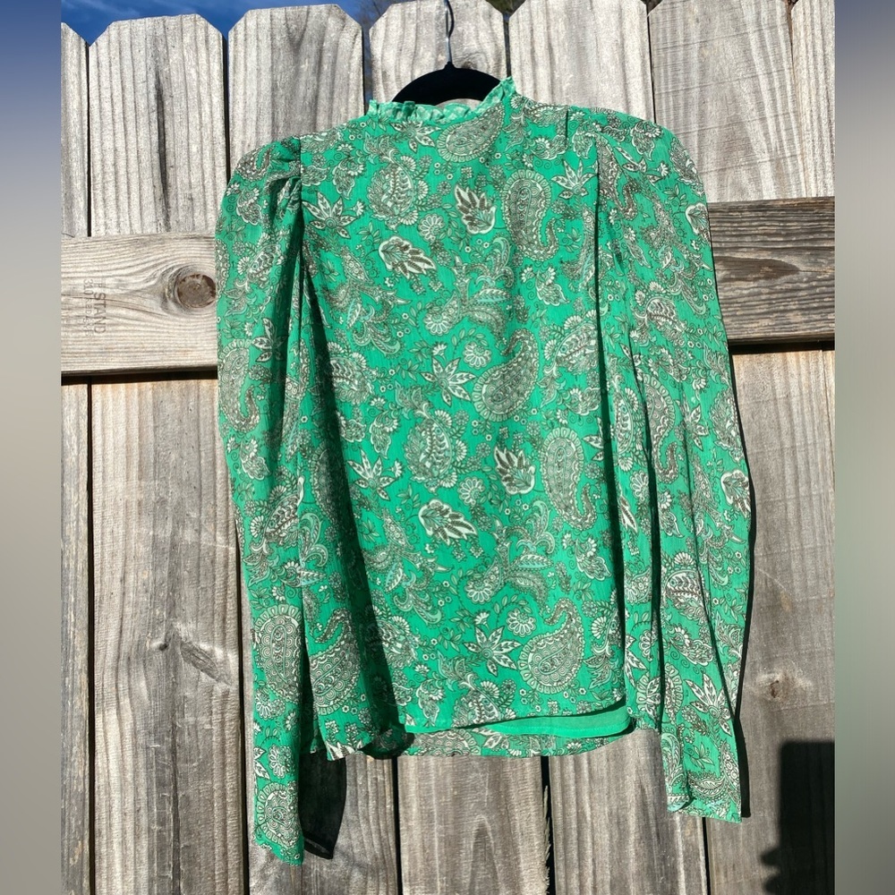 Cupcakes and cashmere Green Paisley Women's blouse Size S - Picture 5 of 6